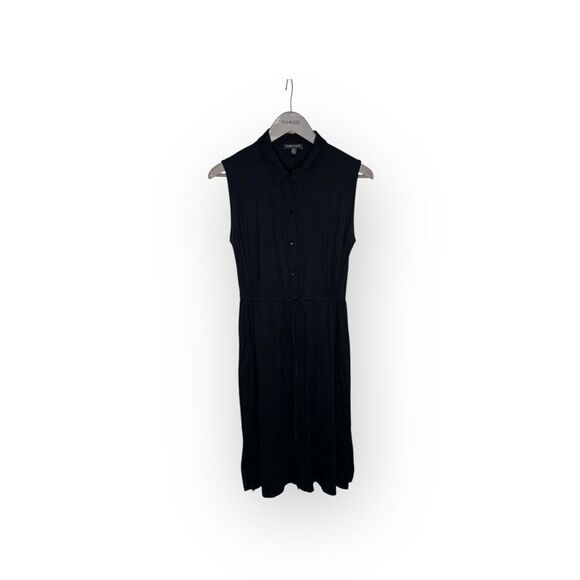 EILEEN FISHER Sleeveless Lightweight Button Front Drawstring Midi Shirt Dress XS - Picture 4 of 9